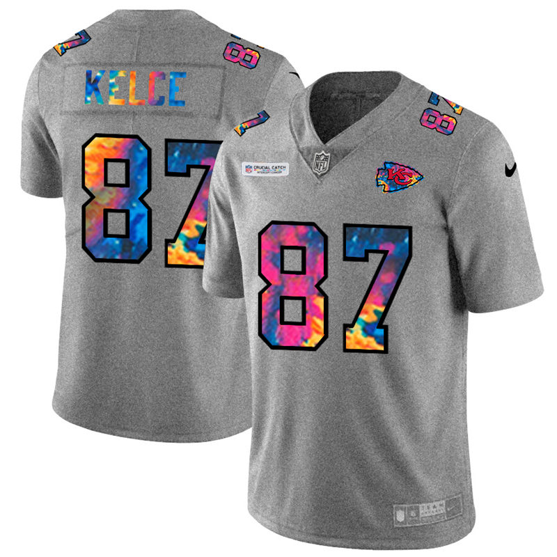 NFL Kansas City Chiefs #87 Travis Kelce Men Nike MultiColor 2020  Crucial Catch  Jersey Grey->kansas city chiefs->NFL Jersey